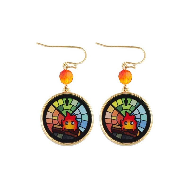 Bijoux - Bijou Boucles d’oreilles Calcifer Vitrail- Le Château ambulant