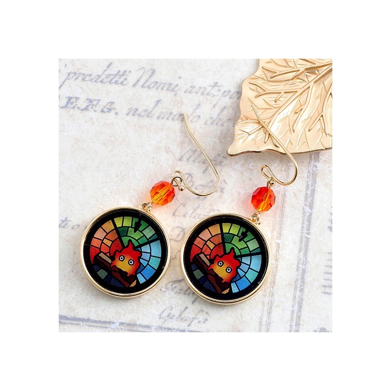 Bijoux - Bijou Boucles d’oreilles Calcifer Vitrail- Le Château ambulant