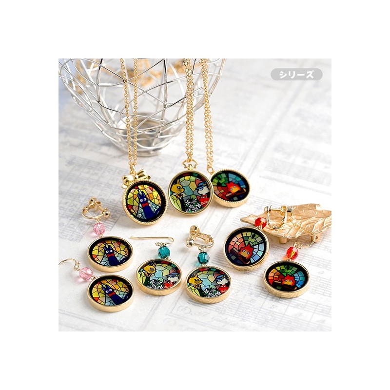 Bijoux - Bijou Boucles d’oreilles Calcifer Vitrail- Le Château ambulant