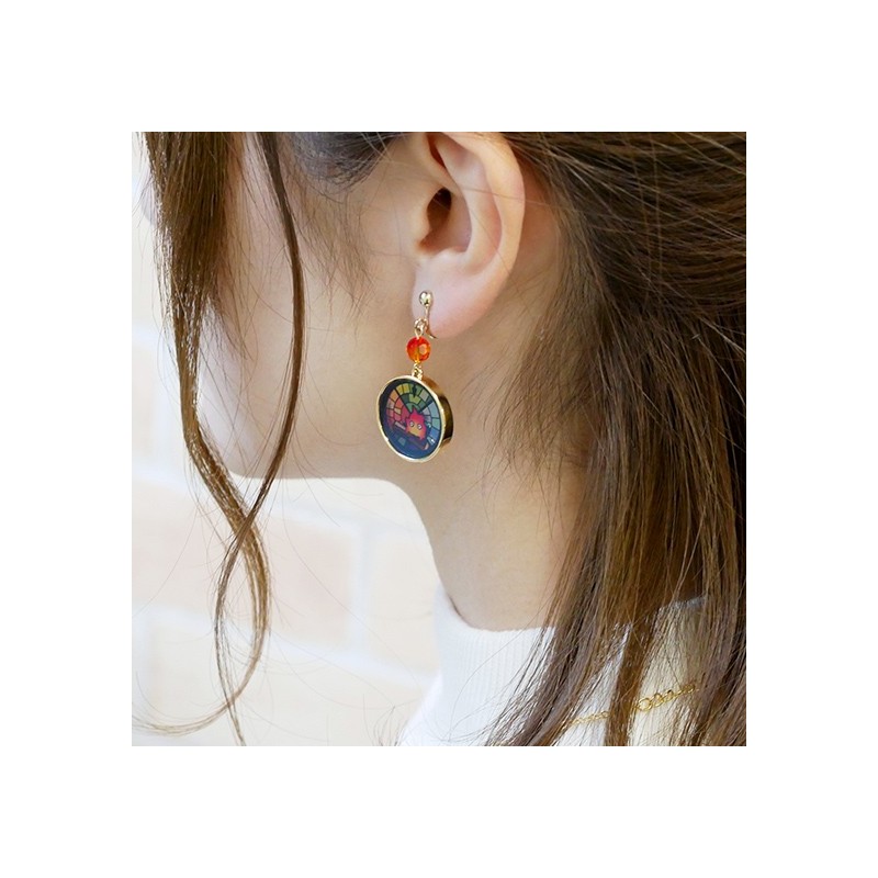 Jewellery - STAINED GLASS SERIES - EARRINGS CALCIFER- HOWL'S MOVING CASTLE