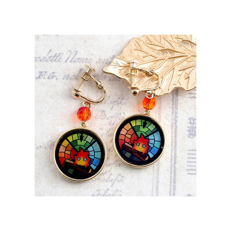 Jewellery - STAINED GLASS SERIES - EARRINGS CALCIFER- HOWL'S MOVING CASTLE