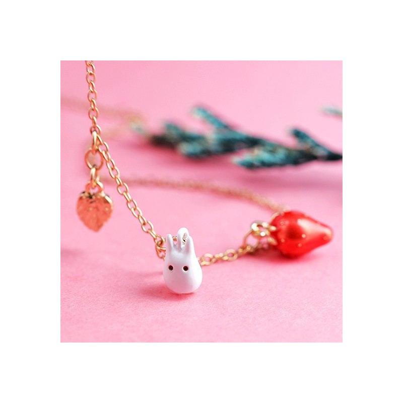 Bijoux - Collier Totoro Blanc Et Fraises - Mon Voisin Totoro