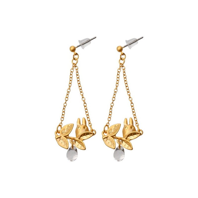 Bijoux - Bijou Boucle d’oreilles Totoro Blanc Caché Dans Une Feuille - Mon Voi