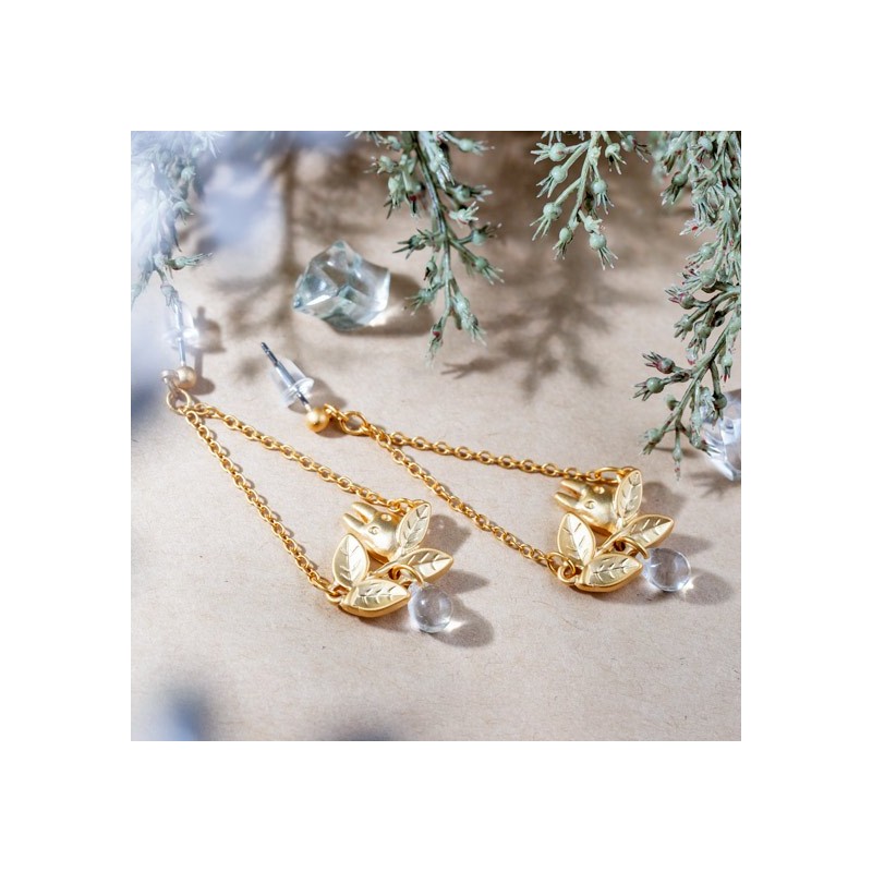 Bijoux - Bijou Boucle d’oreilles Totoro Blanc Caché Dans Une Feuille - Mon Voi