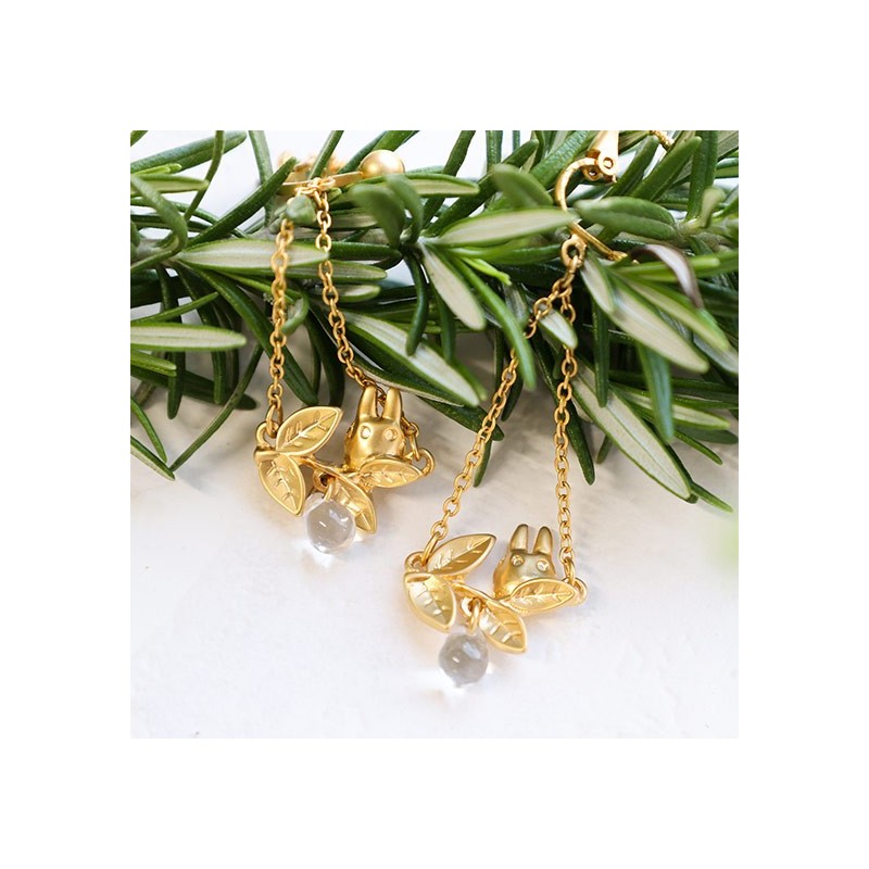 Bijoux - Bijou Boucle d’oreilles Clip Totoro Blanc Caché Dans Une Feuille - Mo