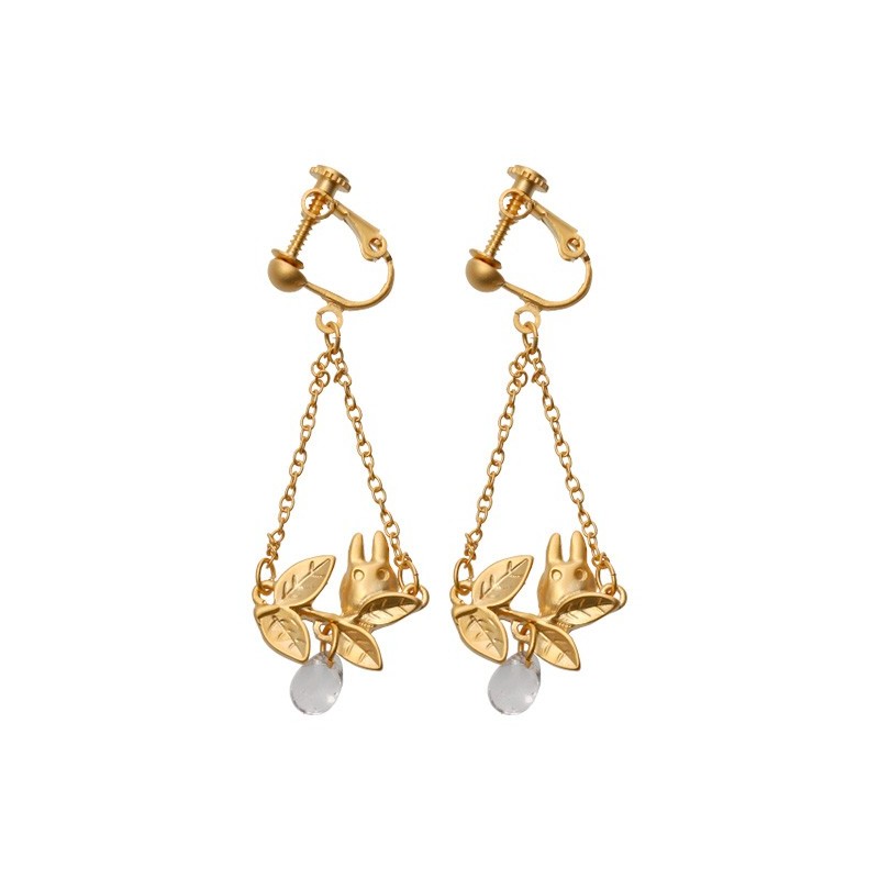 Bijoux - Bijou Boucle d’oreilles Clip Totoro Blanc Caché Dans Une Feuille - Mo