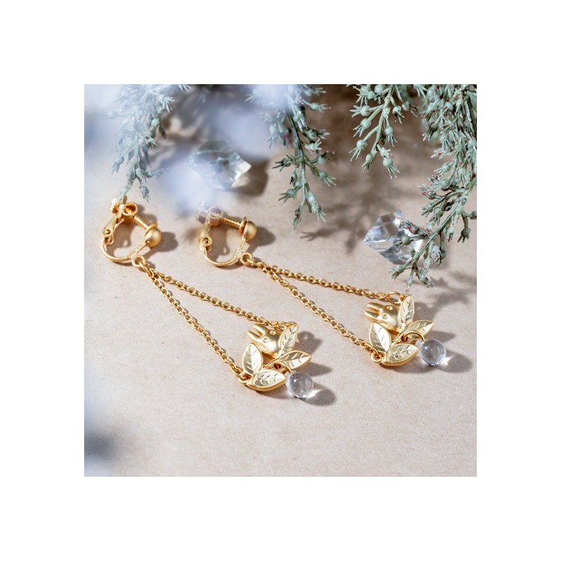 Bijoux - Bijou Boucle d’oreilles Clip Totoro Blanc Caché Dans Une Feuille - Mo