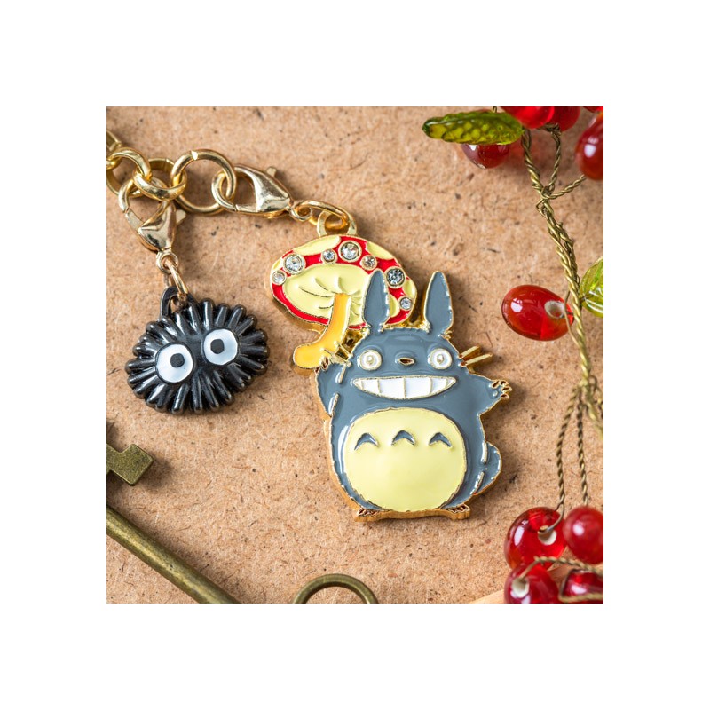 Llavero con correa - Charms Totoro Gris y Champiñón - Cadena Mi vecino Totoro