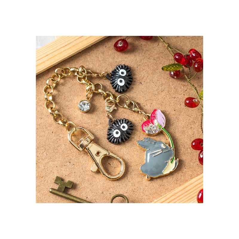 Llavero con correa - Charms Totoro Gris y Flor - Cadena Mi vecino Totoro