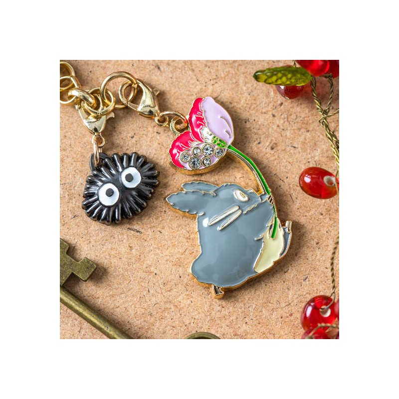 Llavero con correa - Charms Totoro Gris y Flor - Cadena Mi vecino Totoro