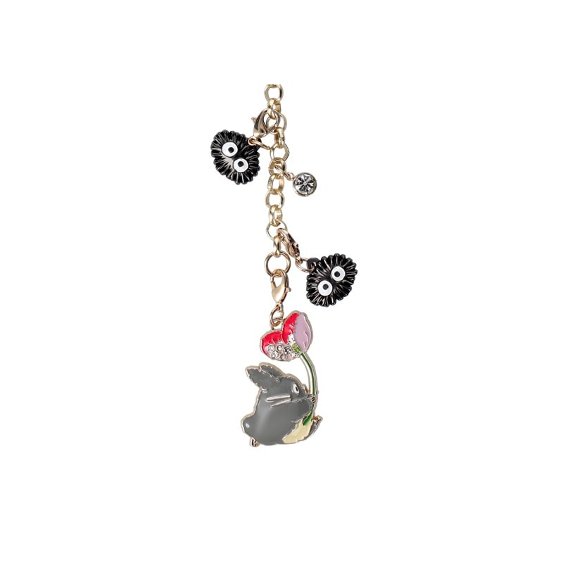 Llavero con correa - Charms Totoro Gris y Flor - Cadena Mi vecino Totoro