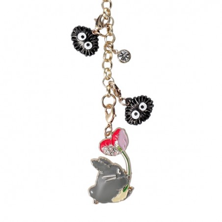 Llavero con correa - Charms Totoro Gris y Flor - Cadena Mi vecino Totoro