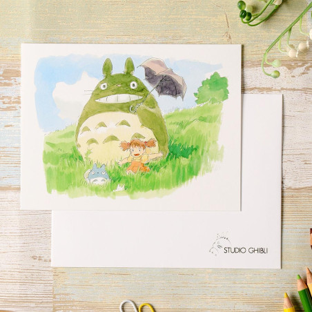 Postales y papel de cartas - Mei & Totoro - Tarjeta de felicitación en acuarela de 24 x 15,8 cm Mi vecino Totoro