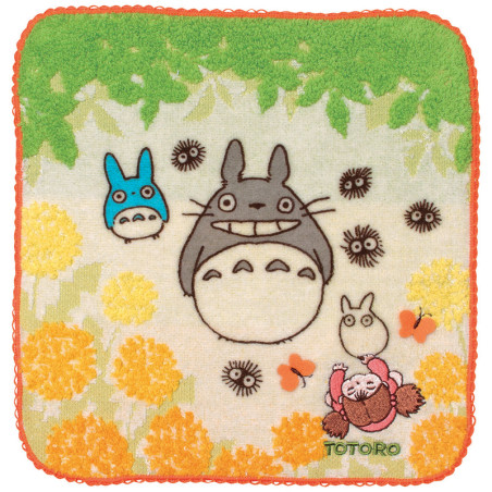 Linge de maison - Mini Serviette Totoros avec feuilles et fleurs 25x25 cm - Mon Voisin
